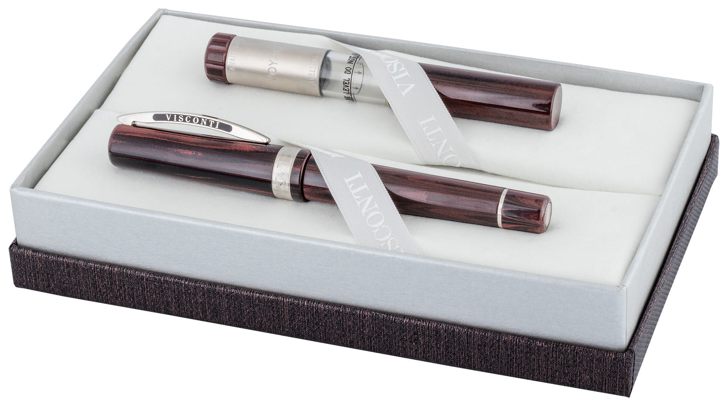 Visconti Voyager 30 Black/Red Fountain Pen and Ink Well