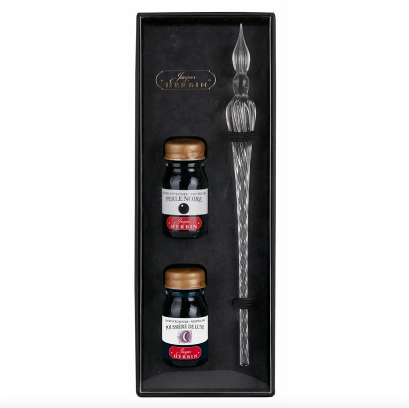 Jacques Herbin Glass Dip Pen and 2 Ink Gift Set-Clear