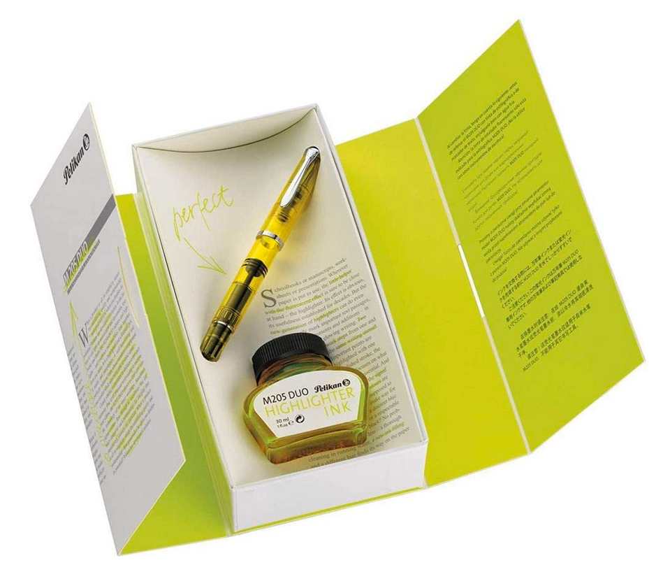 Pelikan M205 Duo Highlighter Neon Yellow Fountain Pen Set
