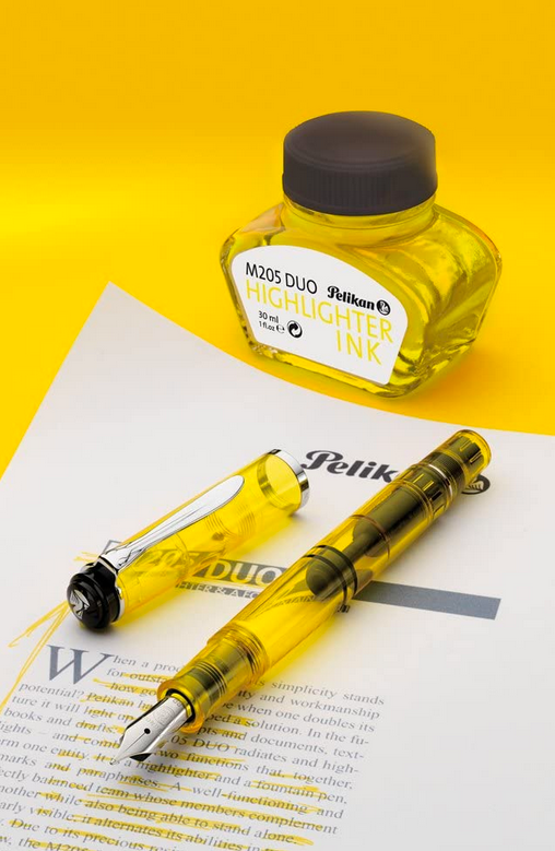 Pelikan M205 Duo Highlighter Neon Yellow Fountain Pen Set